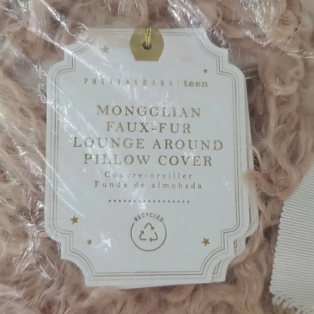 Pottery Barn Teen Mongolian Faux-Fur Lounge Around Pillow Cover Blush Pink New